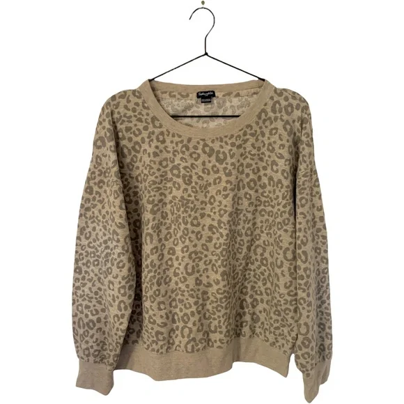 SPLENDID Oatmeal Leopard Animal Print Women’s Sweatshirt - SZ Large - Picture 1 of 10